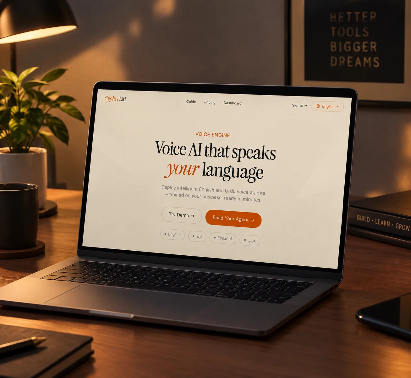 CypherLM voice AI platform website